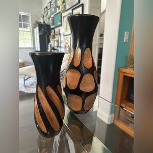 VTG wooden Jamaican Vases (2)